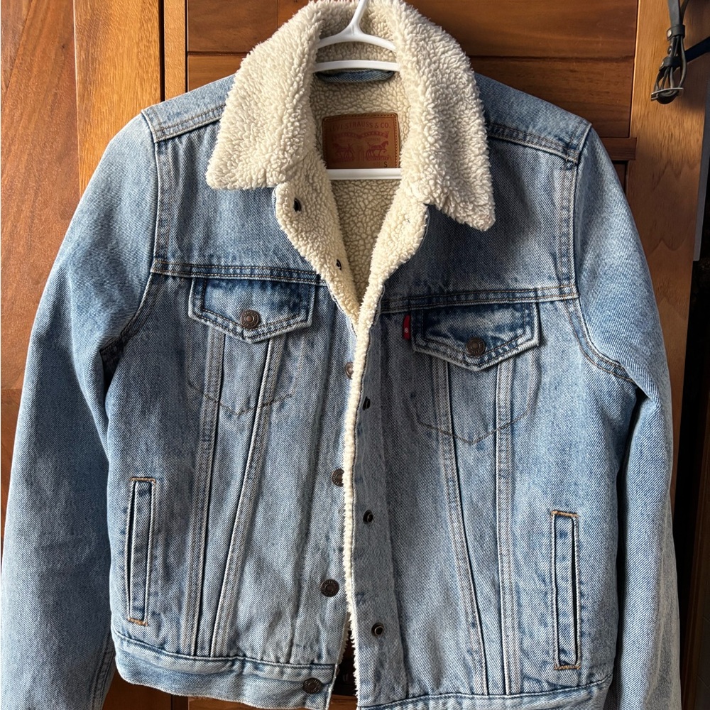 Levi's Light Blue Denim Sherpa Jacket with Cream Lining